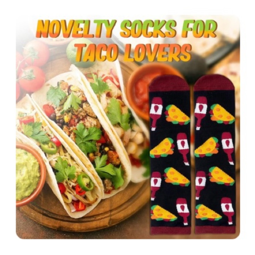 Women’s Tacos And Wine Black and Red Socks - Picture 2 of 4